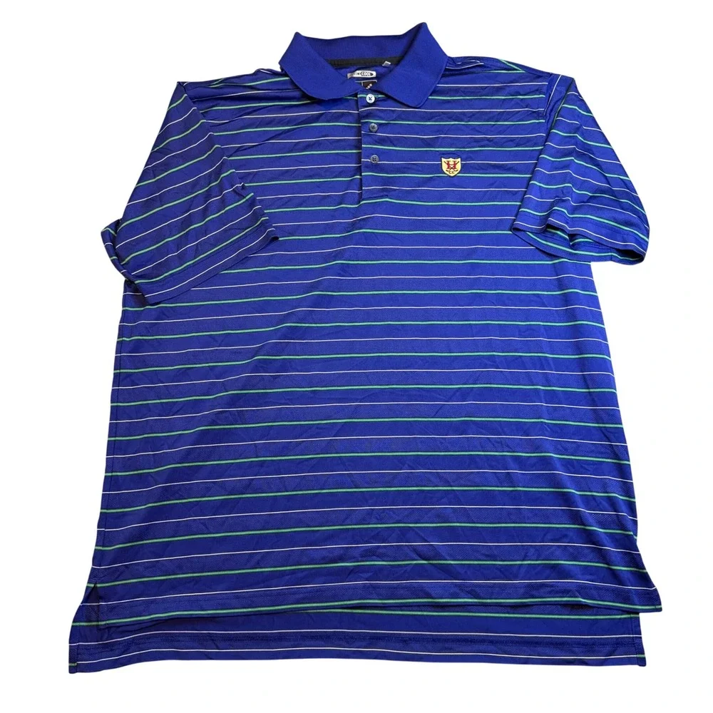 Adidas ClimaCool Mens Large Polo Shirt Blue Green Striped Golf Athletic Top